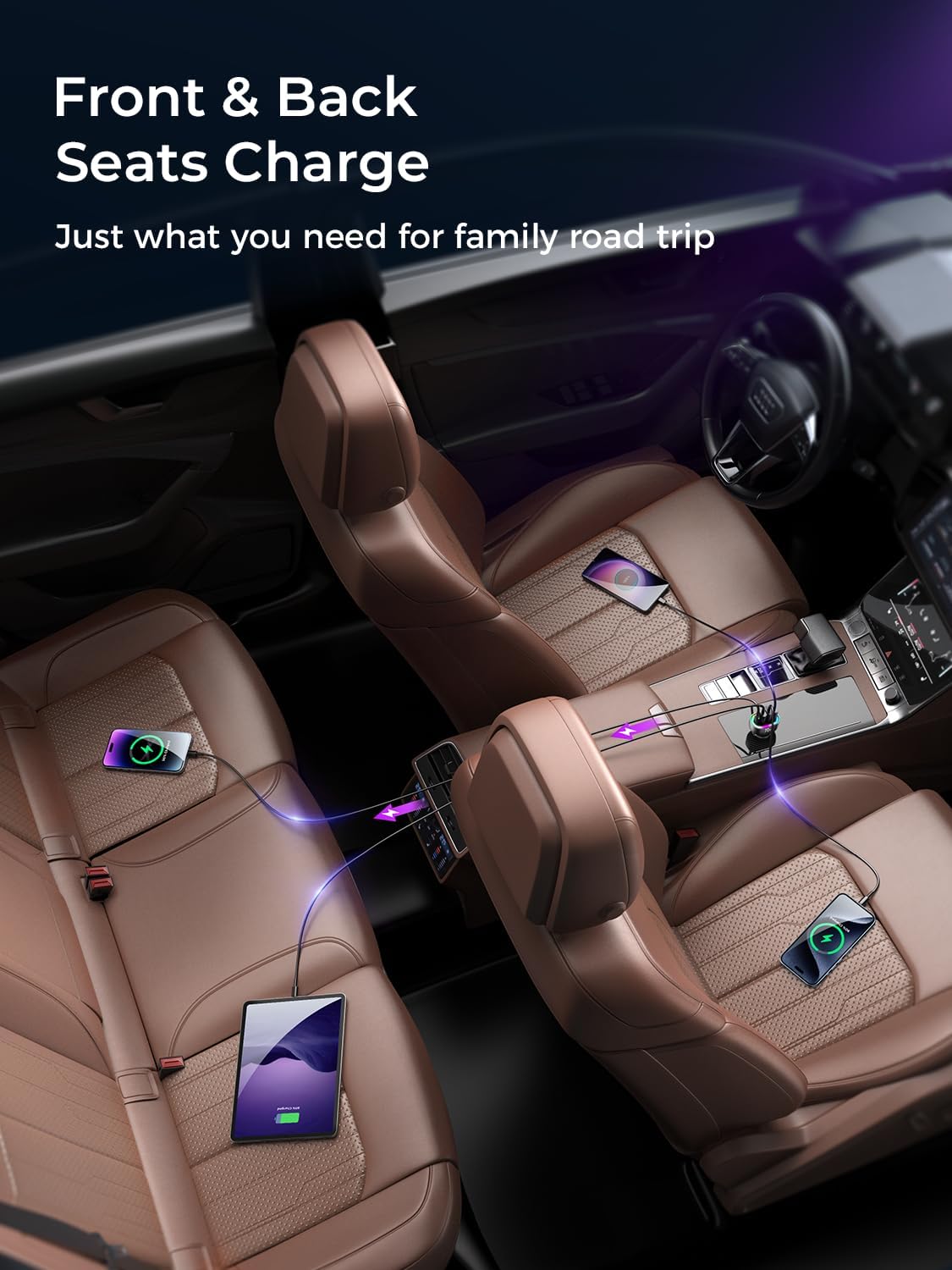Power Up On The Go: 70W USB C Car Charger with 4 Ports for Fast Charging Your iPhone and Galaxy Devices