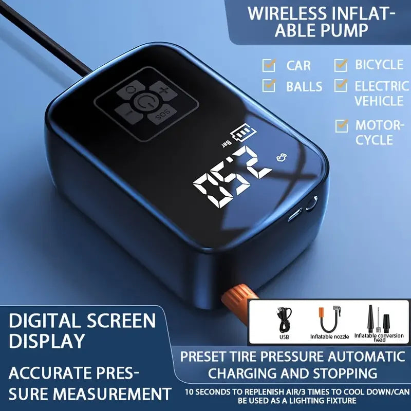 Powerful Wireless Car Air Compressor - Electric Tire Inflator for Motorcycles, Bicycles, Boats, and More!