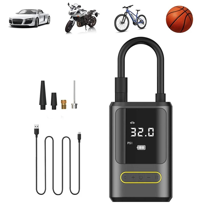 Powerful Wireless Car Air Compressor - Electric Tire Inflator for Motorcycles, Bicycles, Boats, and More!